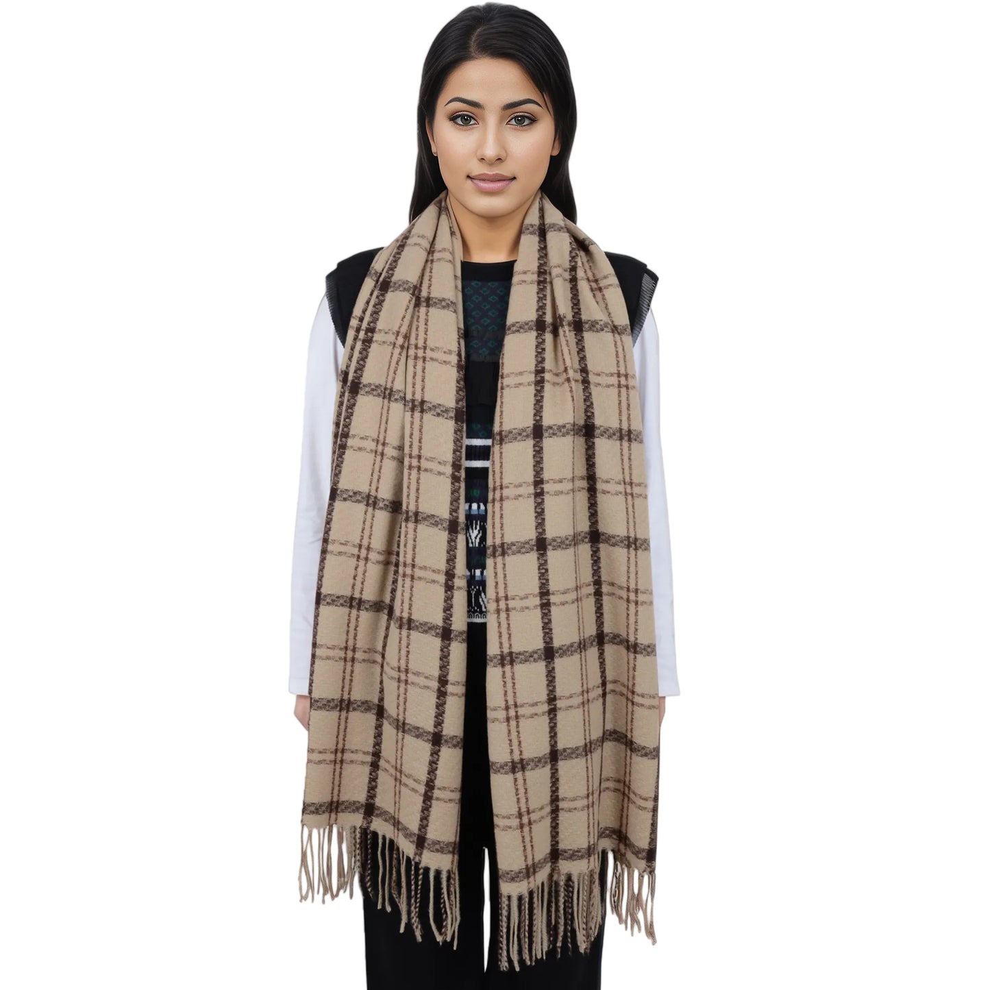 Anna-Kaci Classic Plaid Winter Scarf Soft Cashmere Feel Wrap Shawl Check Tassel Scarves for Women