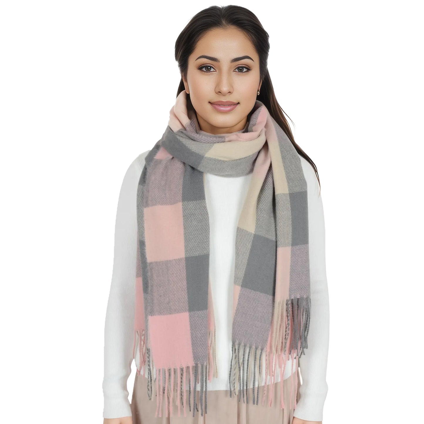 Anna-Kaci Classic Plaid Winter Scarf Soft Cashmere Feel Wrap Shawl Check Tassel Scarves for Women