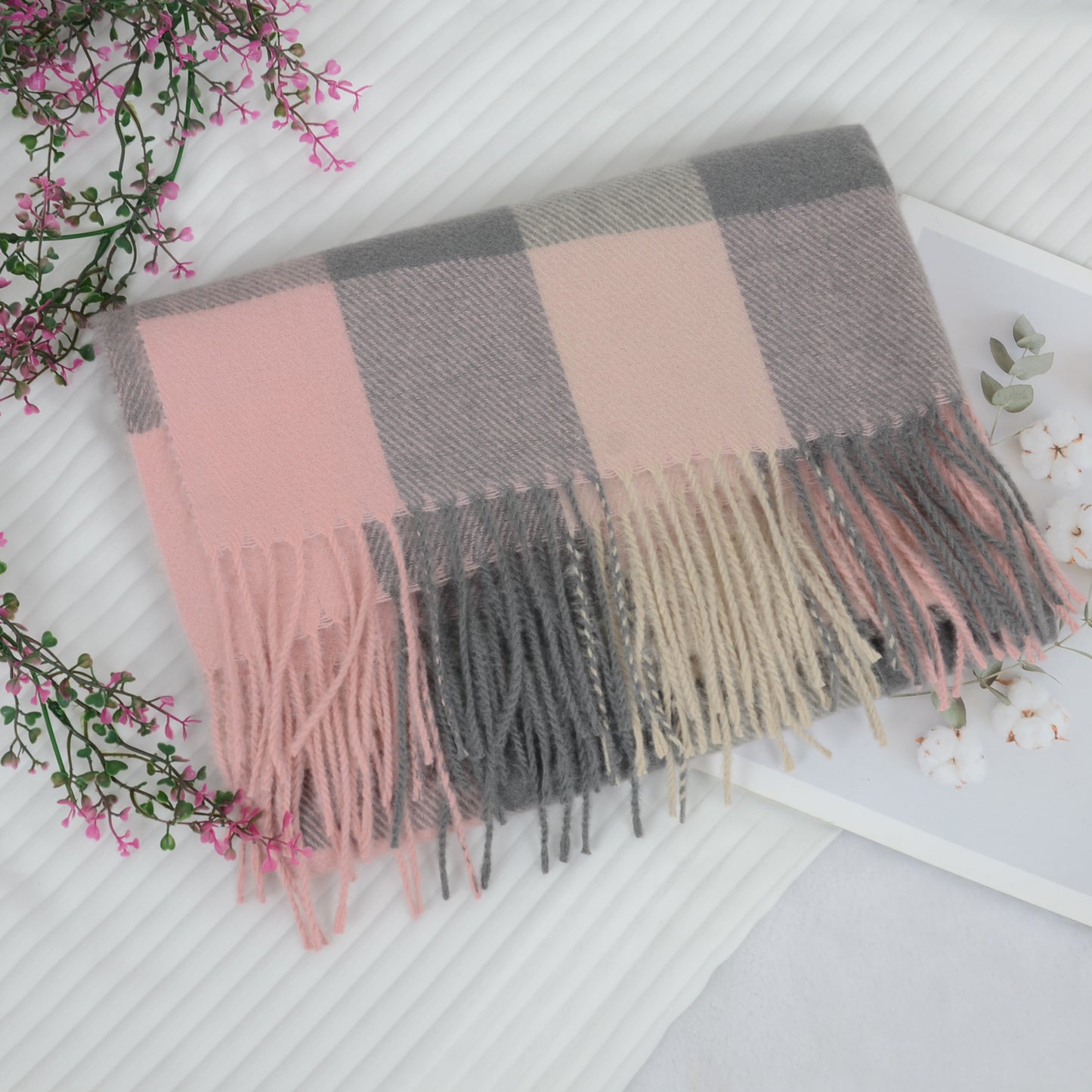 Anna-Kaci Classic Plaid Winter Scarf Soft Cashmere Feel Wrap Shawl Check Tassel Scarves for Women