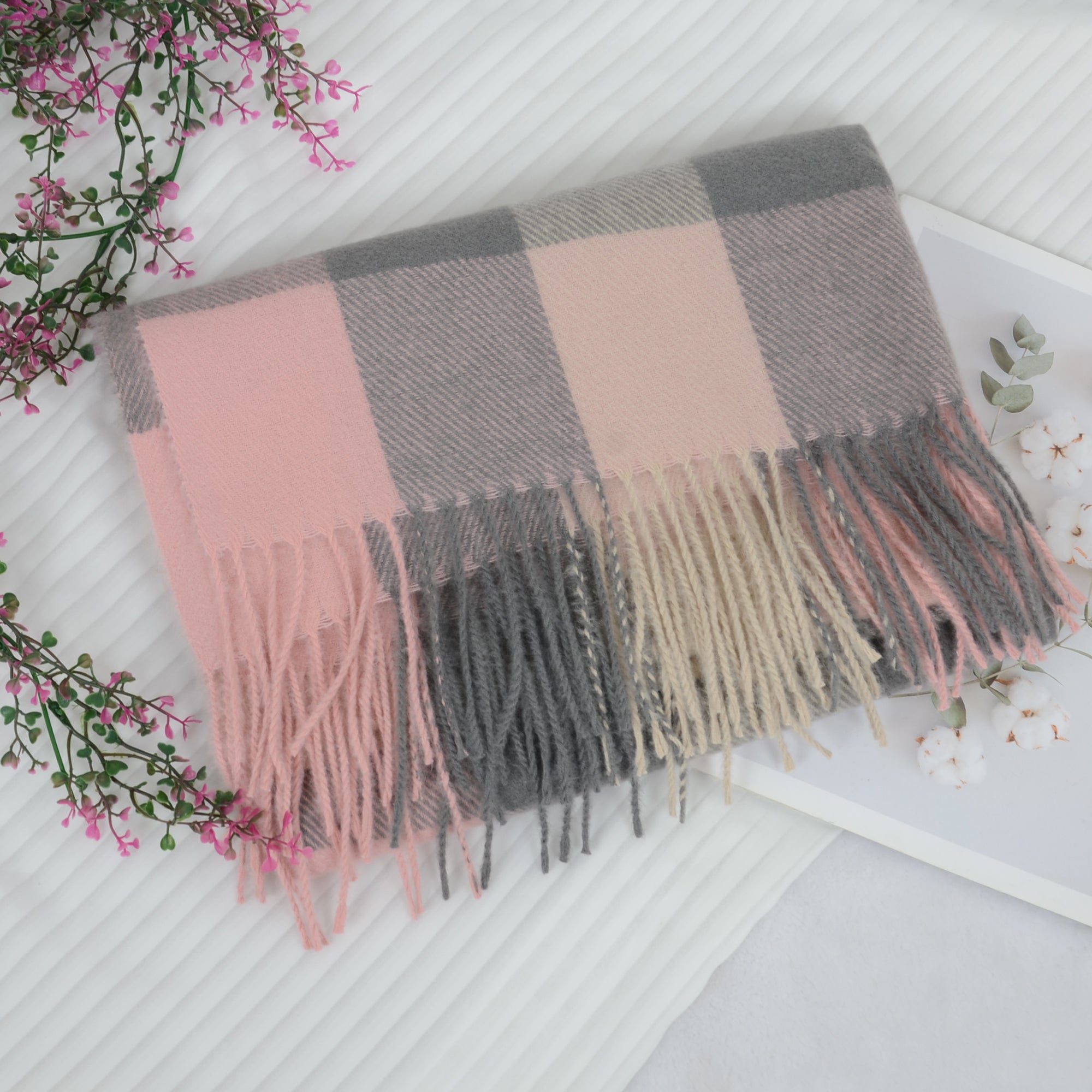 Anna-Kaci Classic Plaid Winter Scarf Soft Cashmere Feel Wrap Shawl Check Tassel Scarves for Women