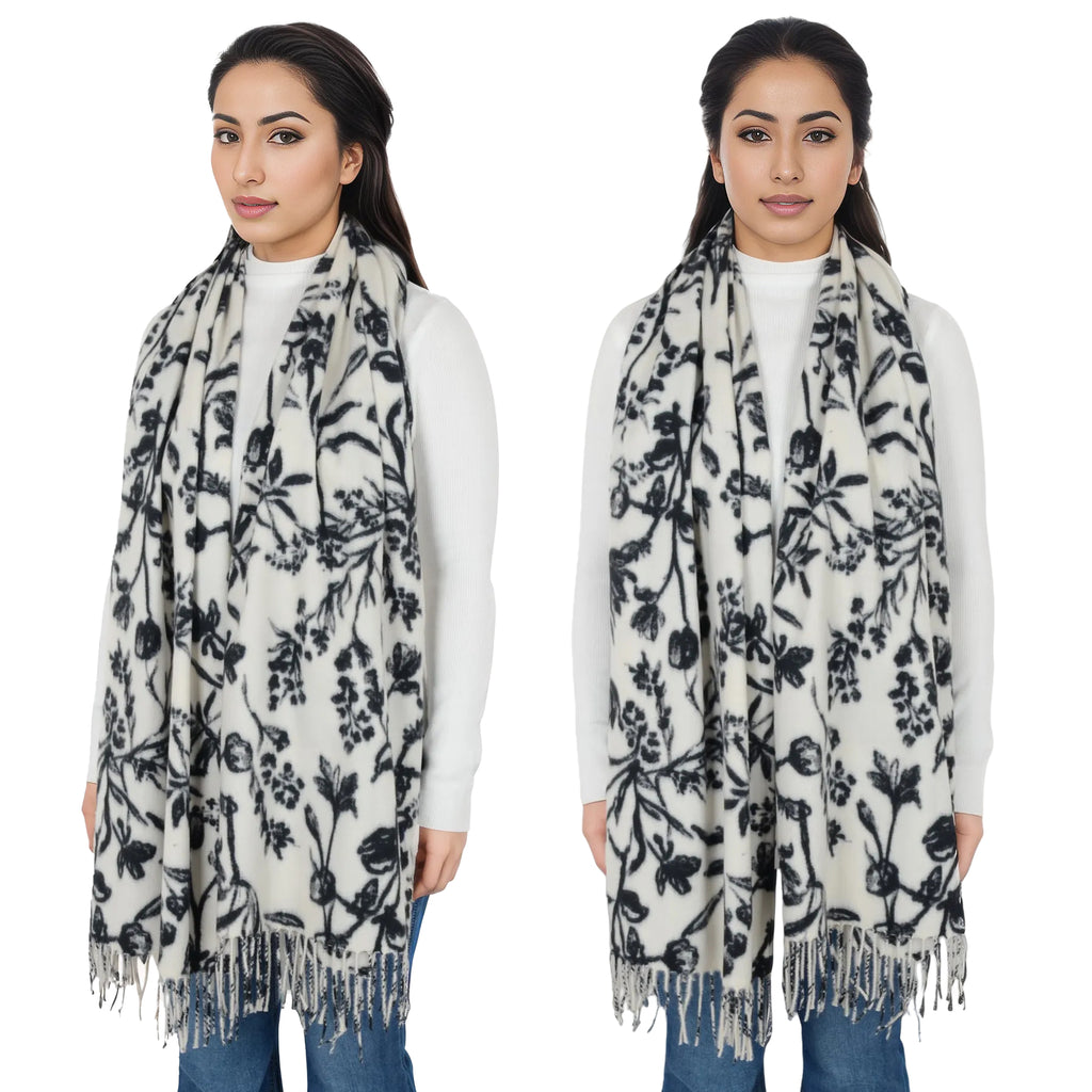 Anna-Kaci Women's Floral Print Winter Scarf Soft Cashmere Feel Fringe Shawl Wrap Scarves for Evening Dress