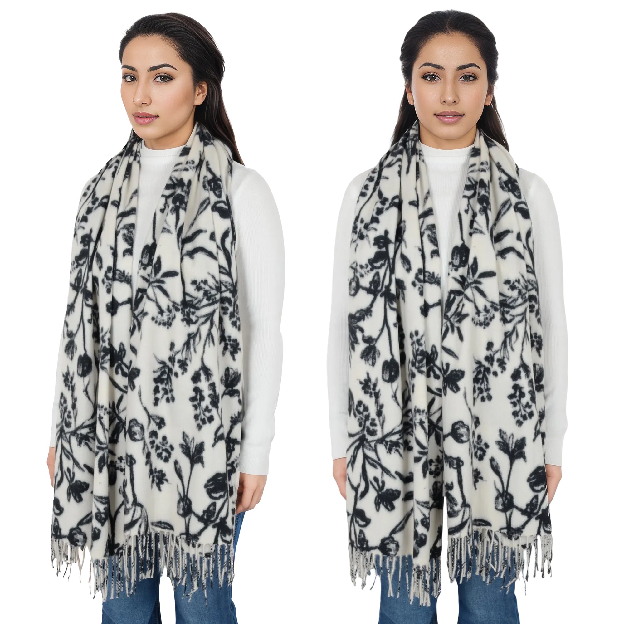 Anna-Kaci Women's Floral Print Winter Scarf Soft Cashmere Feel Fringe Shawl Wrap Scarves for Evening Dress