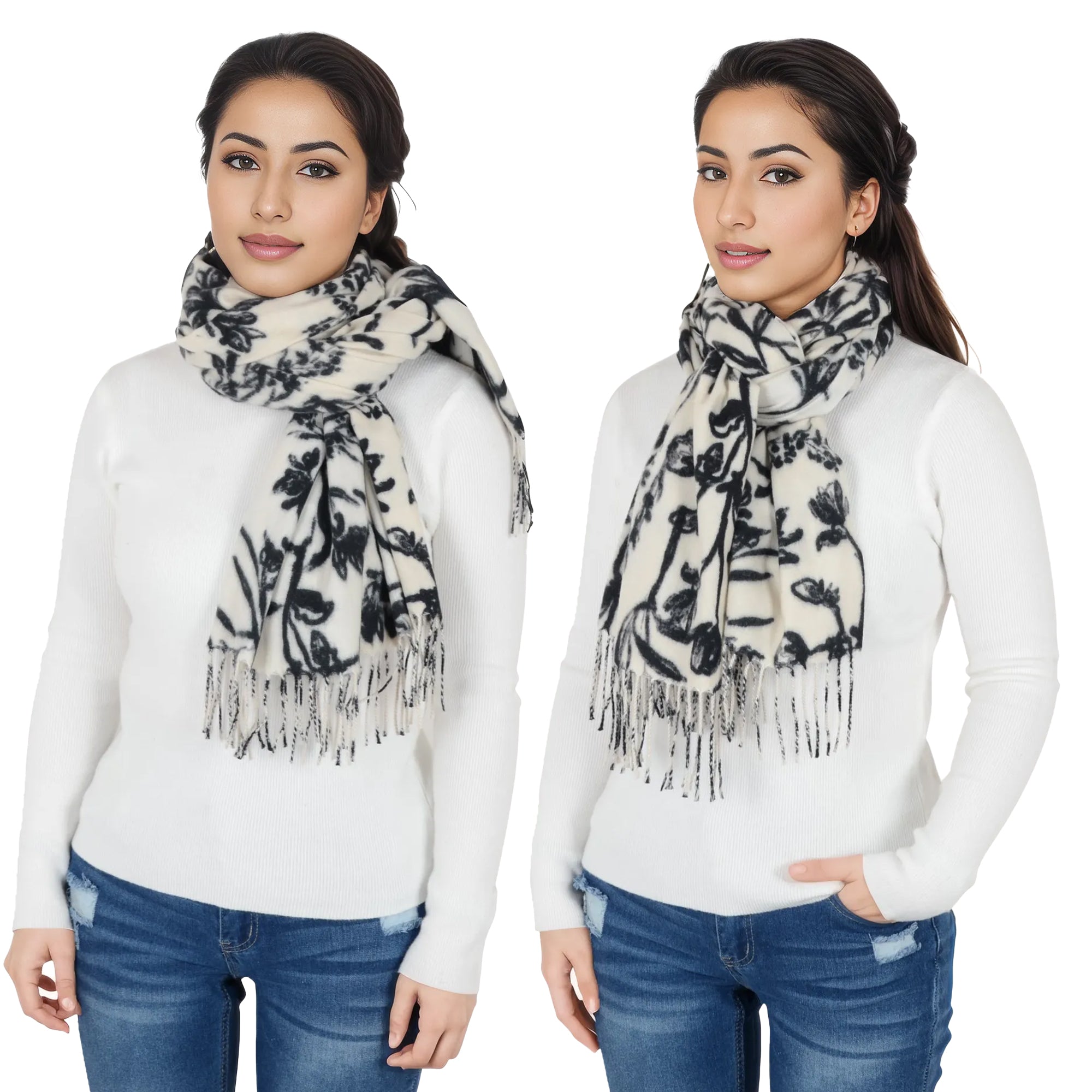 Anna-Kaci Women's Floral Print Winter Scarf Soft Cashmere Feel Fringe Shawl Wrap Scarves for Evening Dress