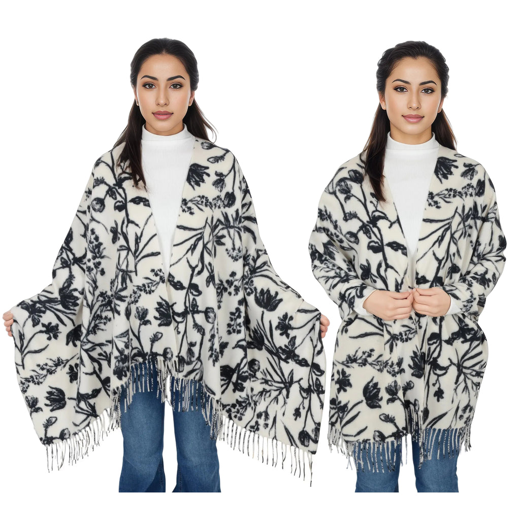 Anna-Kaci Women's Floral Print Winter Scarf Soft Cashmere Feel Fringe Shawl Wrap Scarves for Evening Dress