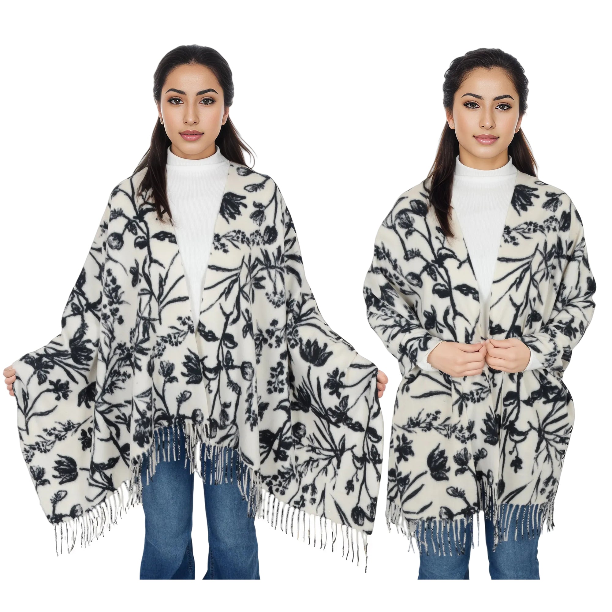 Anna-Kaci Women's Floral Print Winter Scarf Soft Cashmere Feel Fringe Shawl Wrap Scarves for Evening Dress