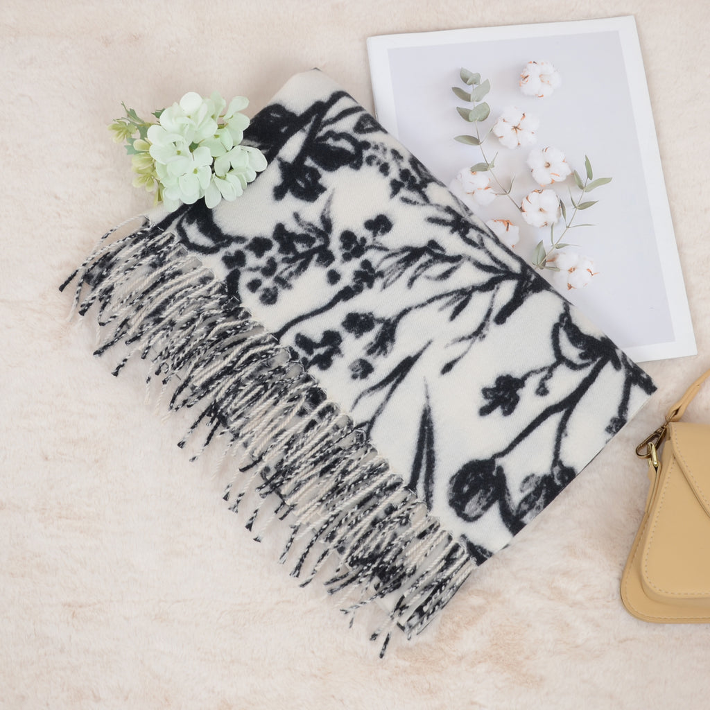 Anna-Kaci Women's Floral Print Winter Scarf Soft Cashmere Feel Fringe Shawl Wrap Scarves for Evening Dress