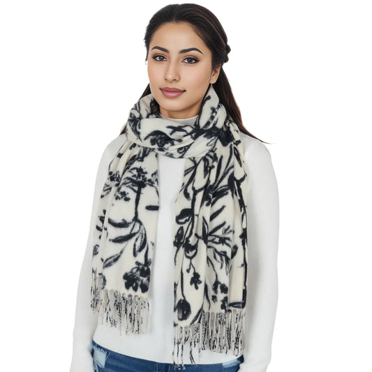 Anna-Kaci Women's Floral Print Winter Scarf Soft Cashmere Feel Fringe Shawl Wrap Scarves for Evening Dress