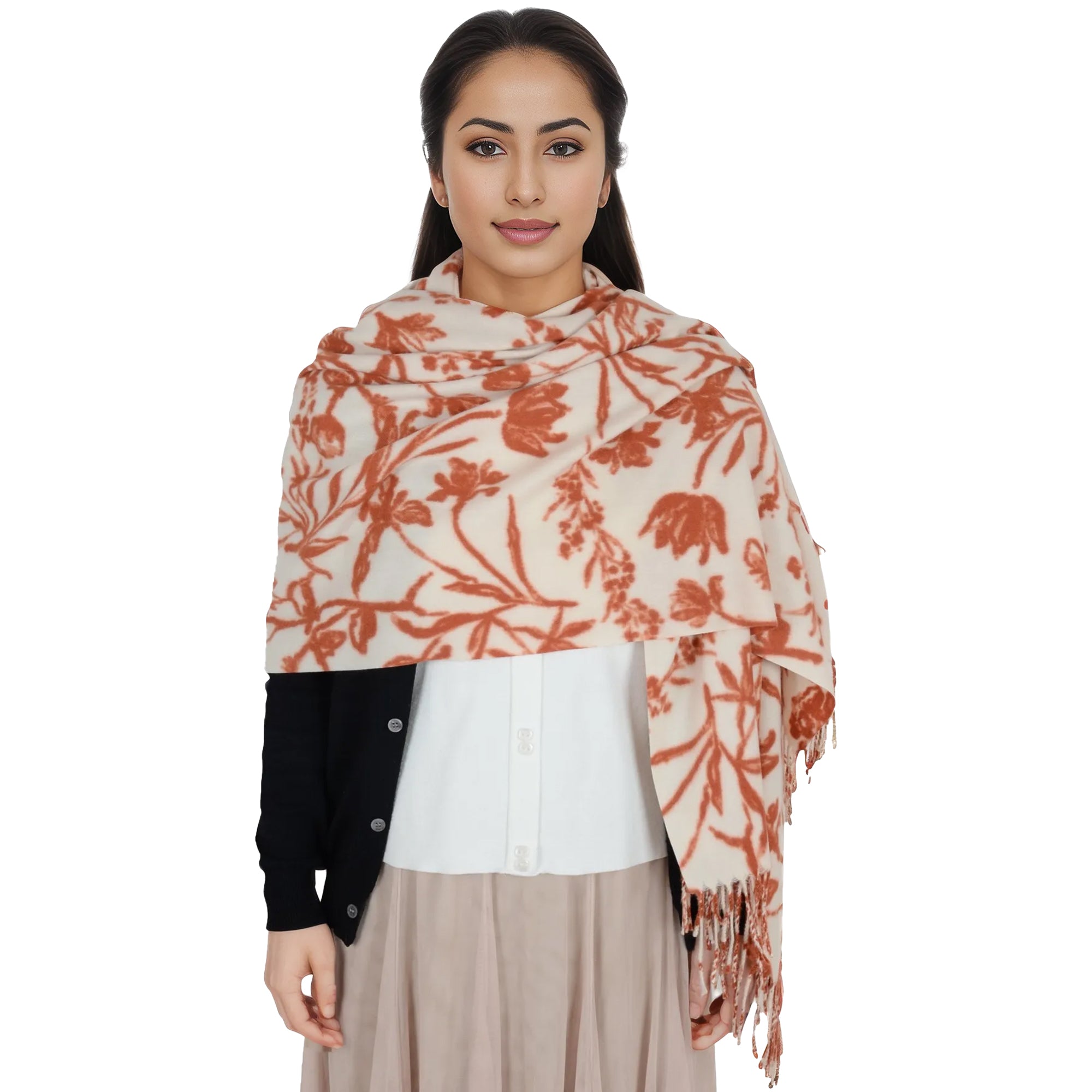 Anna-Kaci Women's Floral Print Winter Scarf Soft Cashmere Feel Fringe Shawl Wrap Scarves for Evening Dress