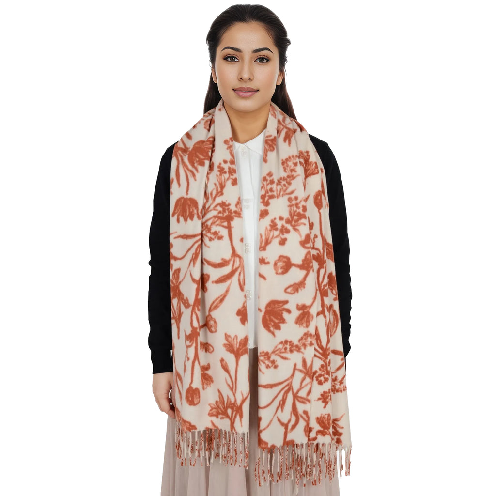 Anna-Kaci Women's Floral Print Winter Scarf Soft Cashmere Feel Fringe Shawl Wrap Scarves for Evening Dress
