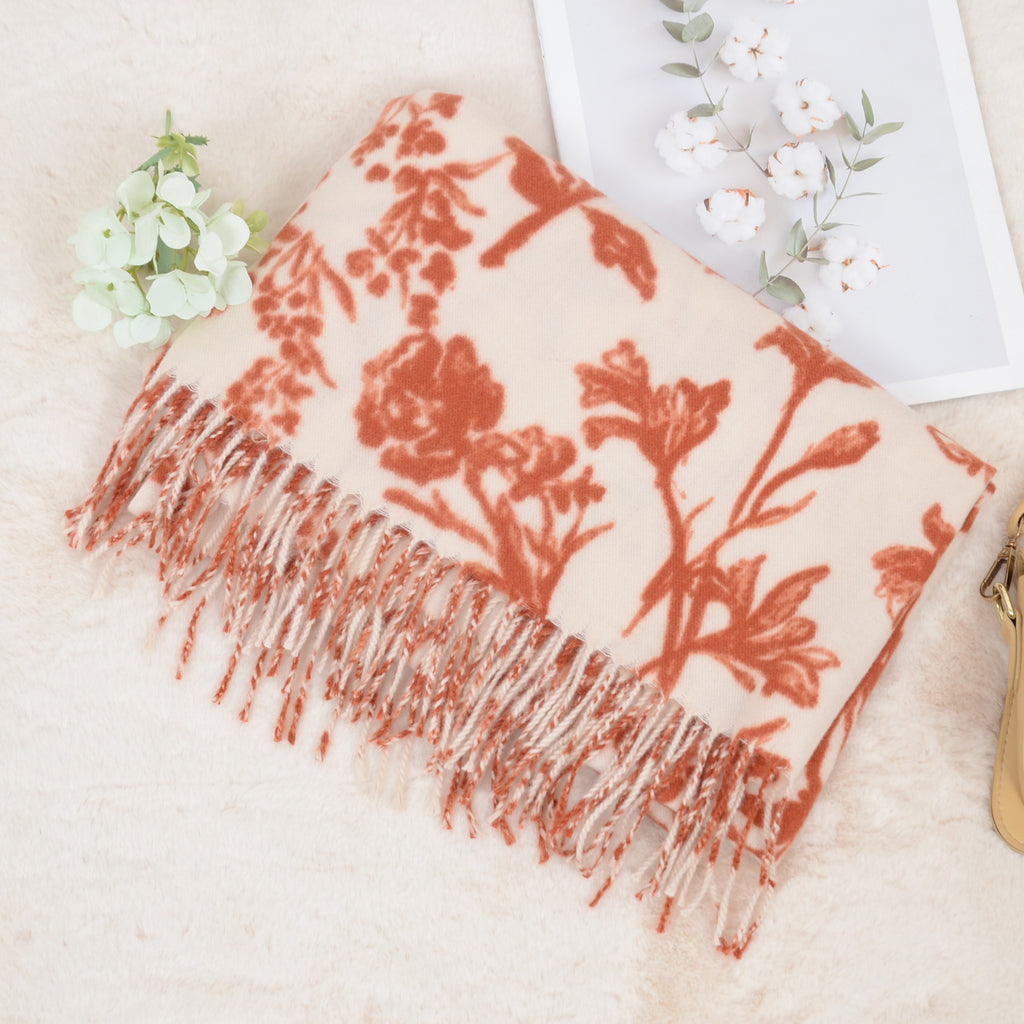 Anna-Kaci Women's Floral Print Winter Scarf Soft Cashmere Feel Fringe Shawl Wrap Scarves for Evening Dress