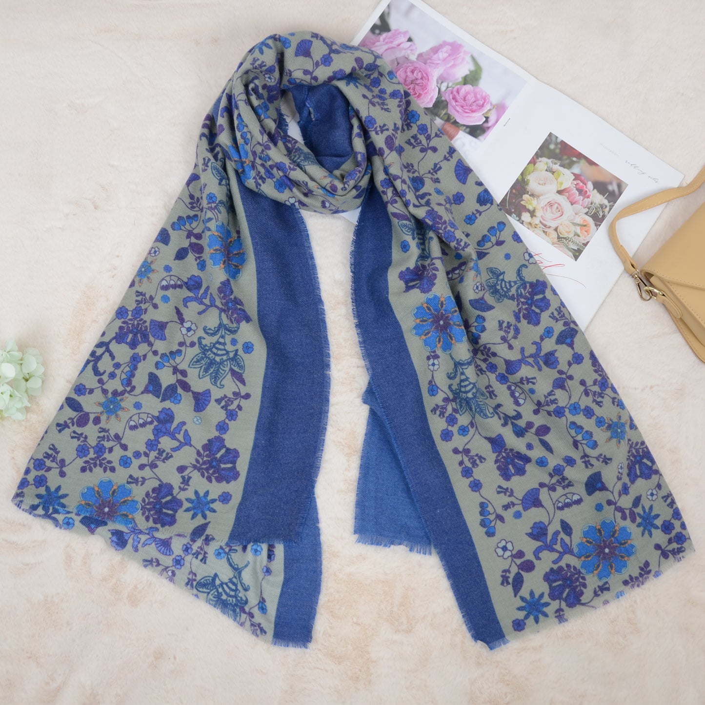 Anna-Kaci Floral Print Scarf Soft Cashmere Feel Shawl Wrap Winter Scarves for Women 74.8 x 25.6 inch
