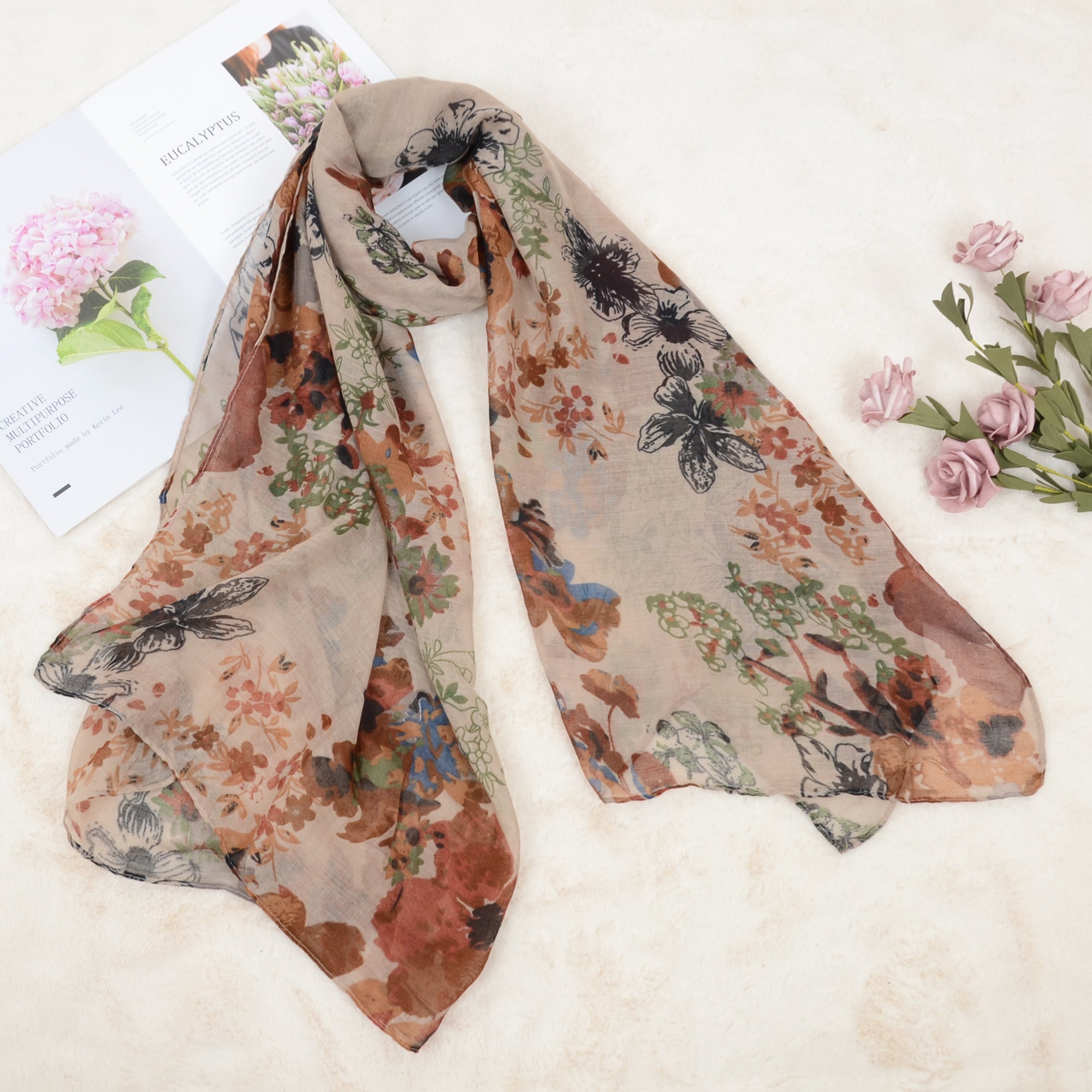 Anna-Kaci Fashion Floral Print Scarves Lightweight Winter Wrap Scarf Head Shawl for Women