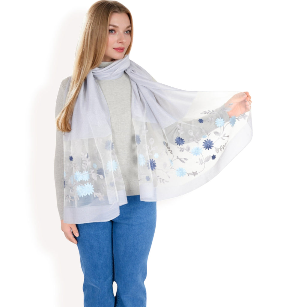 Anna-Kaci Women's Elegant Floral Scarf with Lightweight Textured Fabric Overlay for Sophisticated Style