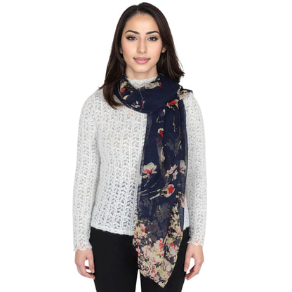 Anna-Kaci Women's Lightweight Floral Birds Print Scarf Cotton Linen Shawls Wrap Scarves