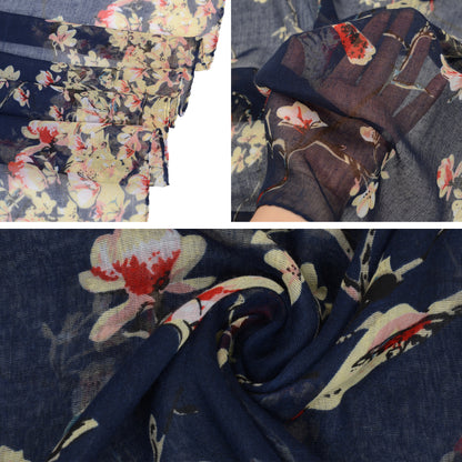 Anna-Kaci Women's Lightweight Floral Birds Print Scarf Cotton Linen Shawls Wrap Scarves