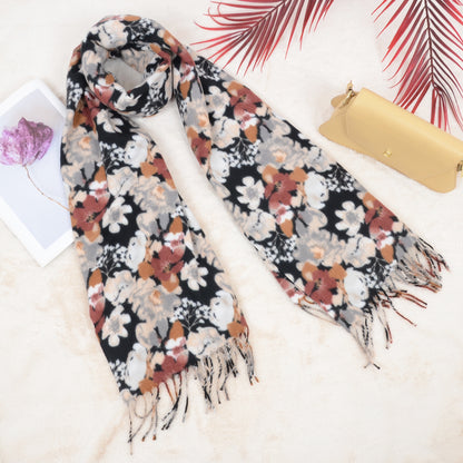 Anna-Kaci Women's Winter Cashmere Feel Scarf Floral Printed Classic Fringe Shawls Wrap Scarves