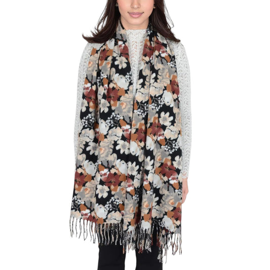 Anna-Kaci Women's Winter Cashmere Feel Scarf Floral Printed Classic Fringe Shawls Wrap Scarves