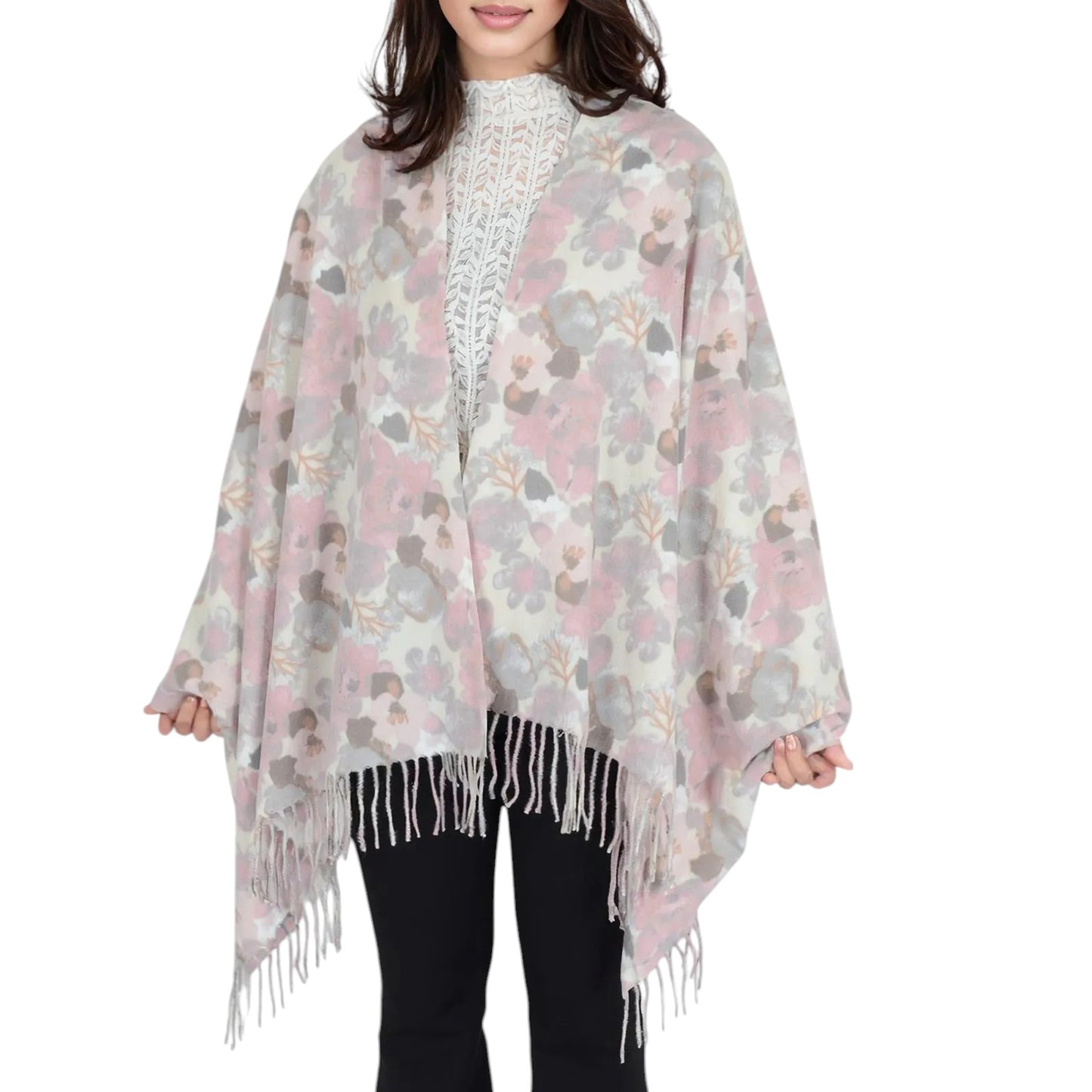 Anna-Kaci Women's Winter Cashmere Feel Scarf Floral Printed Classic Fringe Shawls Wrap Scarves