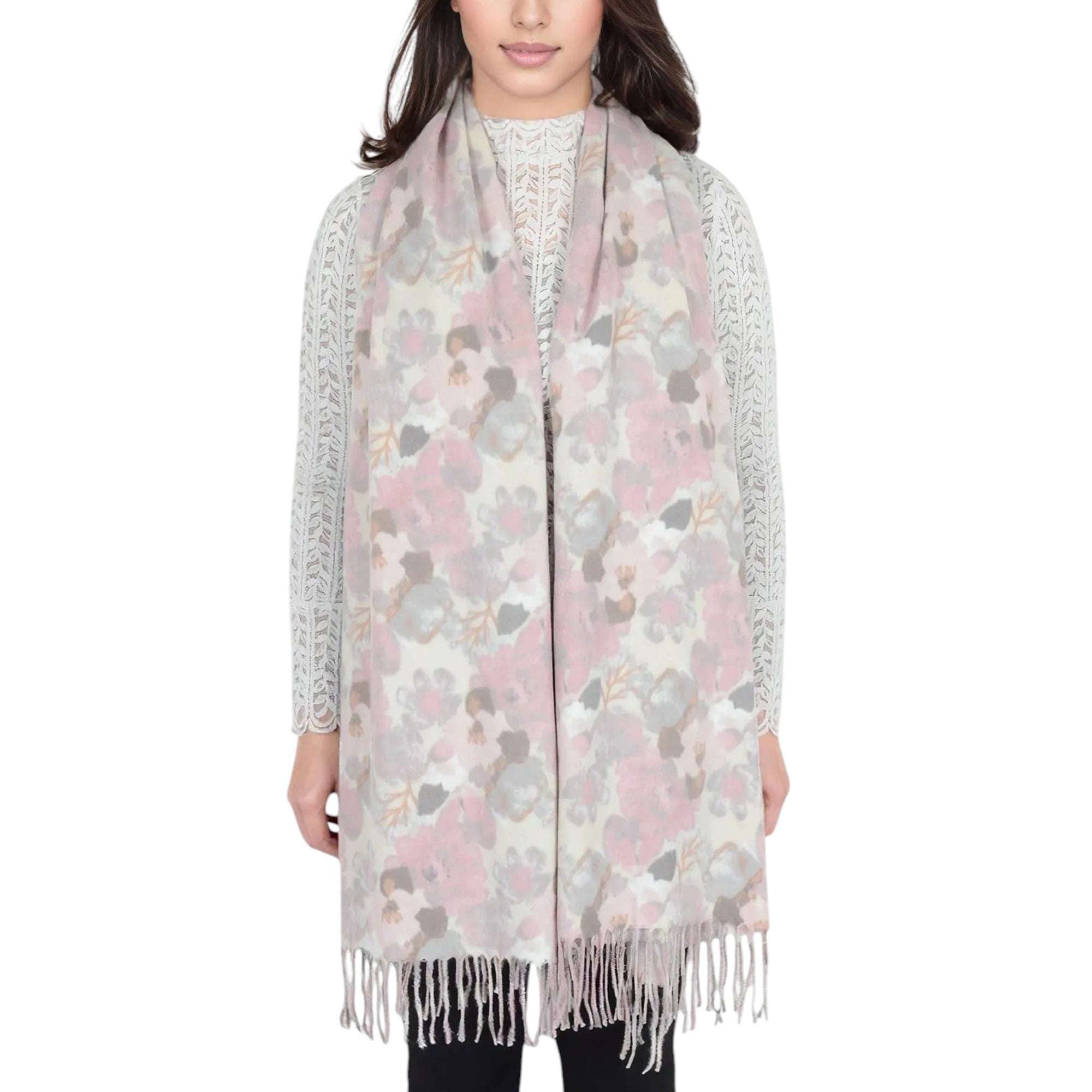 Anna-Kaci Women's Winter Cashmere Feel Scarf Floral Printed Classic Fringe Shawls Wrap Scarves