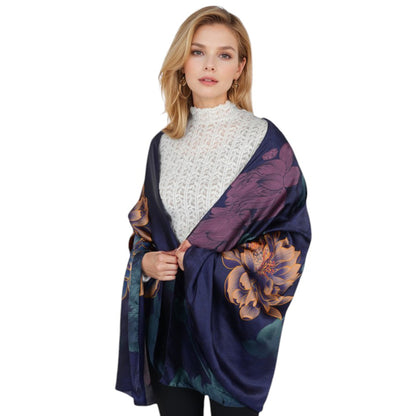 Anna-Kaci Women's Luxury Floral Pattern Satin Scarf Lightweight Silky Wrap Shawl Scarves for Evening Dresses