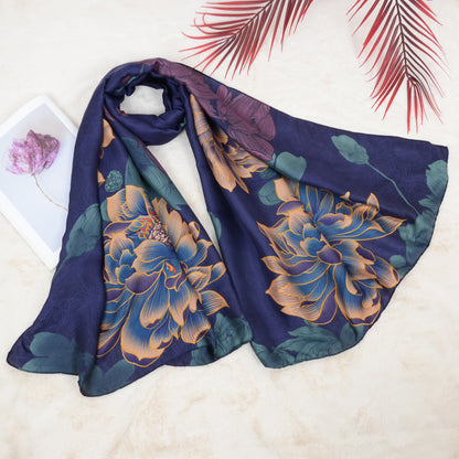 Anna-Kaci Women's Luxury Floral Pattern Satin Scarf Lightweight Silky Wrap Shawl Scarves for Evening Dresses