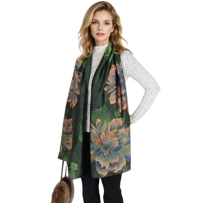 Anna-Kaci Women's Luxury Floral Pattern Satin Scarf Lightweight Silky Wrap Shawl Scarves for Evening Dresses
