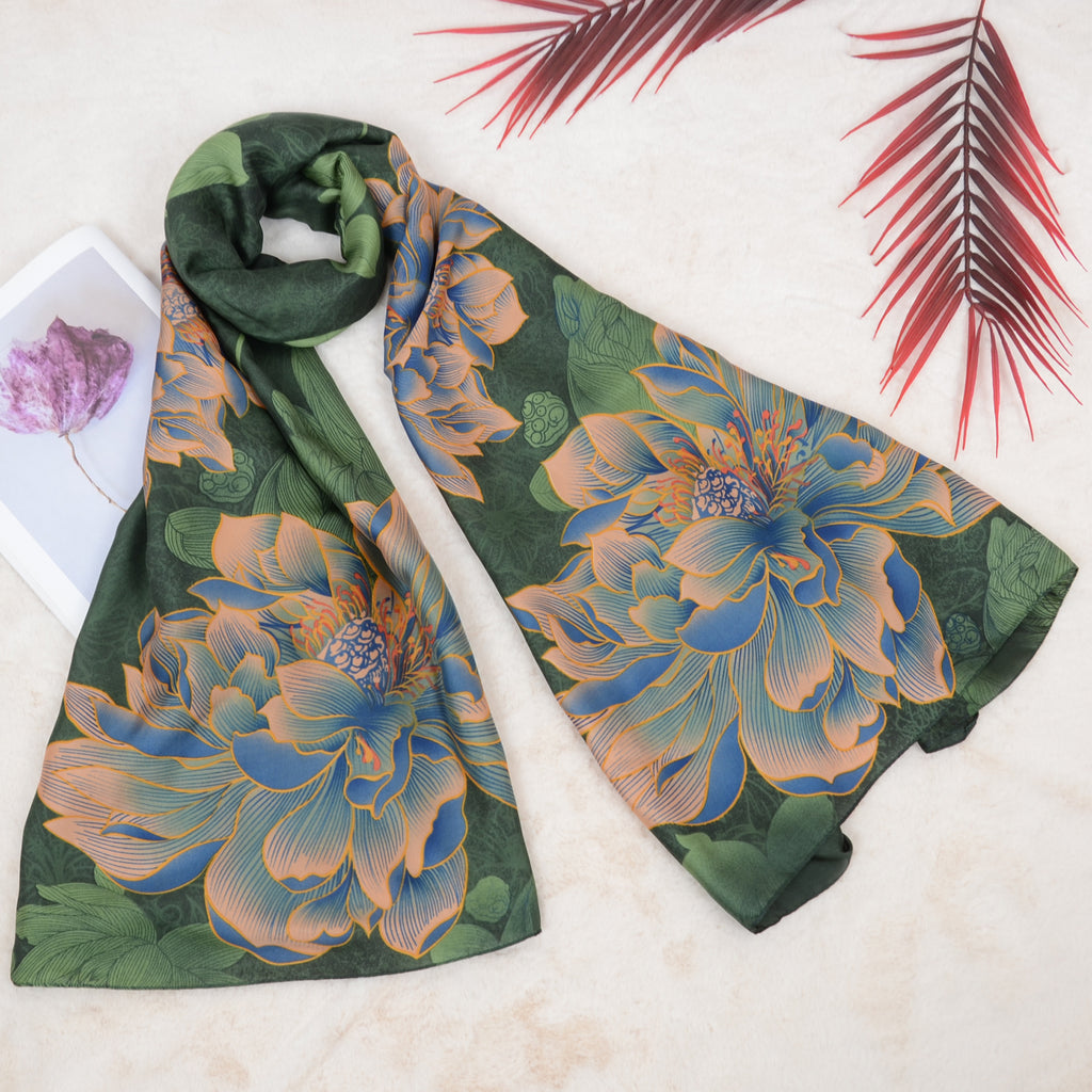 Anna-Kaci Women's Luxury Floral Pattern Satin Scarf Lightweight Silky Wrap Shawl Scarves for Evening Dresses