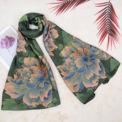 Anna-Kaci Women's Luxury Floral Pattern Satin Scarf Lightweight Silky Wrap Shawl Scarves for Evening Dresses