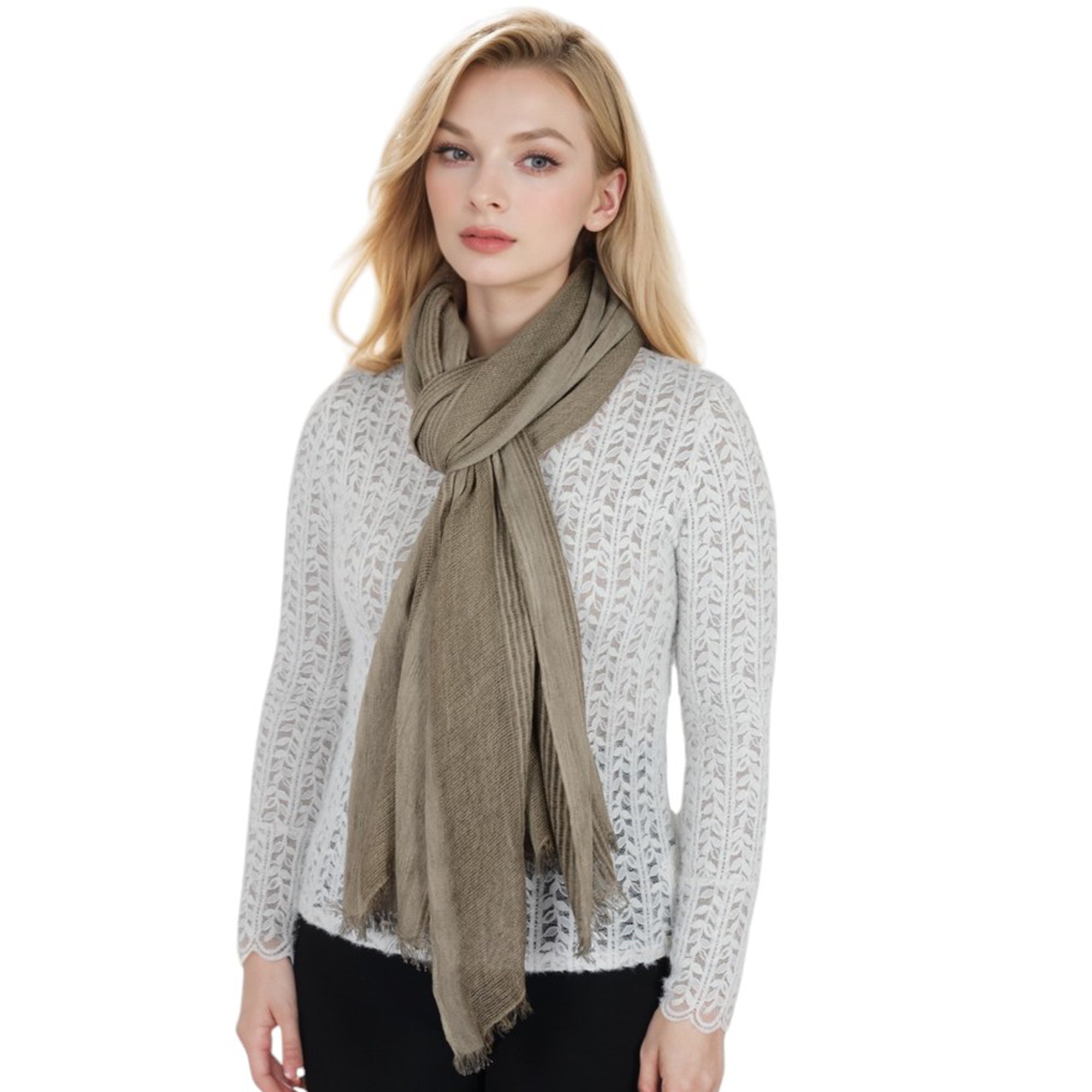 Anna-Kaci Vintage Textured Striped Scarf Lightweight Fringed Soft Warm Wrap Shawls for Women