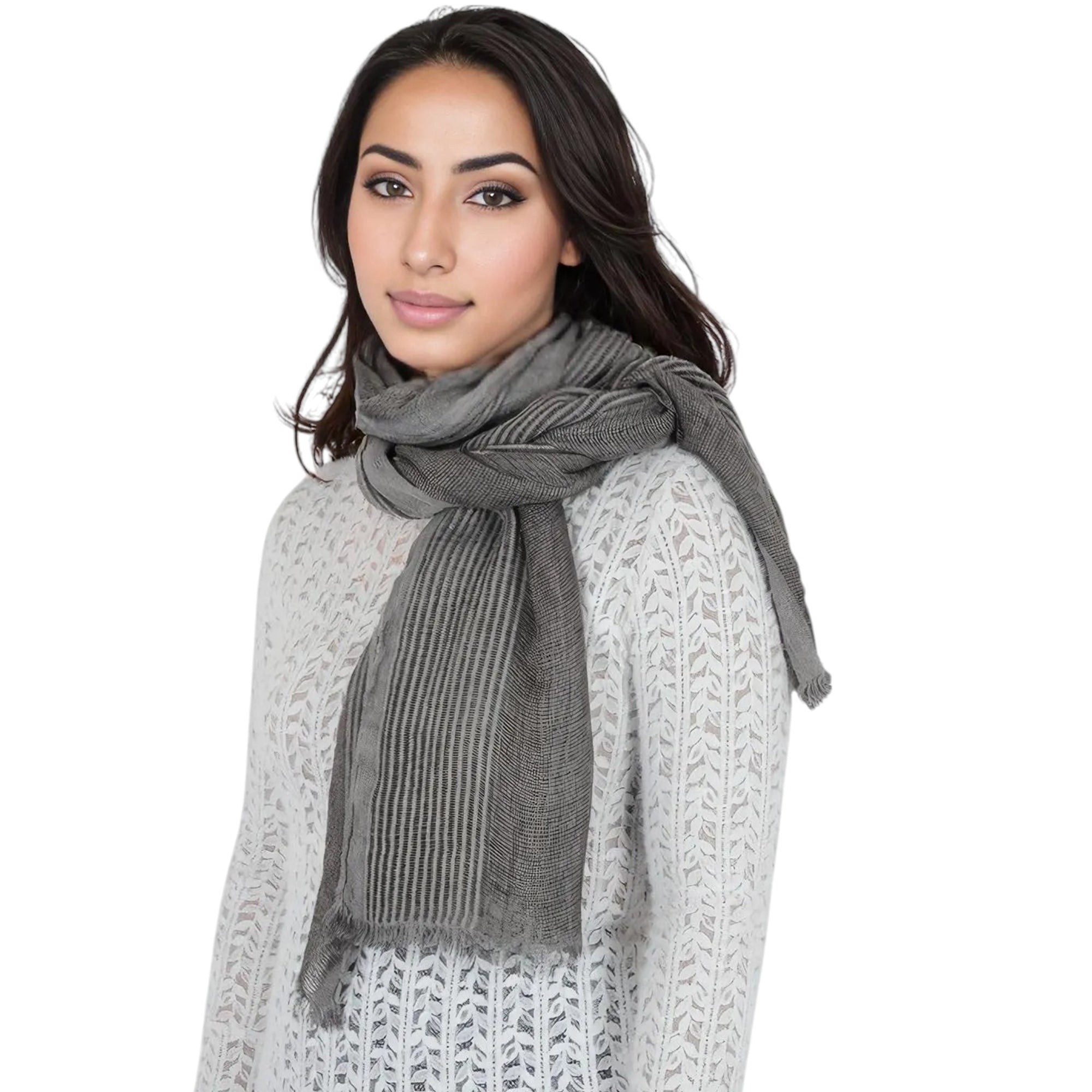 Anna-Kaci Vintage Textured Striped Scarf Lightweight Fringed Soft Warm Wrap Shawls for Women