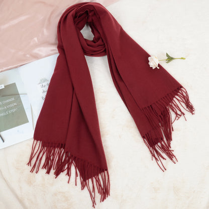 Anna-Kaci Women's Winter Cashmere Feel Scarf Solid Color Classic Fringe Shawls Wrap Scarves for Evening Dresses