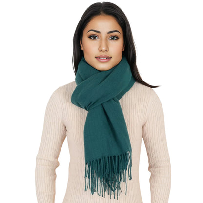 Anna-Kaci Women's Winter Cashmere Feel Scarf Solid Color Classic Fringe Shawls Wrap Scarves for Evening Dresses
