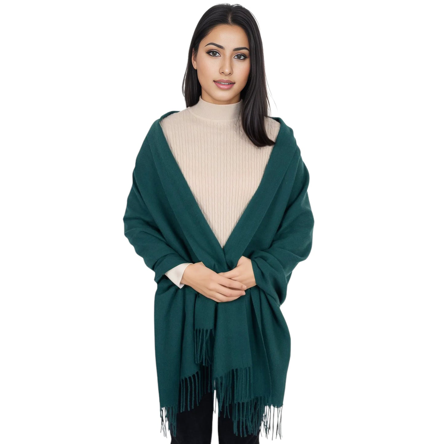 Anna-Kaci Women's Winter Cashmere Feel Scarf Solid Color Classic Fringe Shawls Wrap Scarves for Evening Dresses