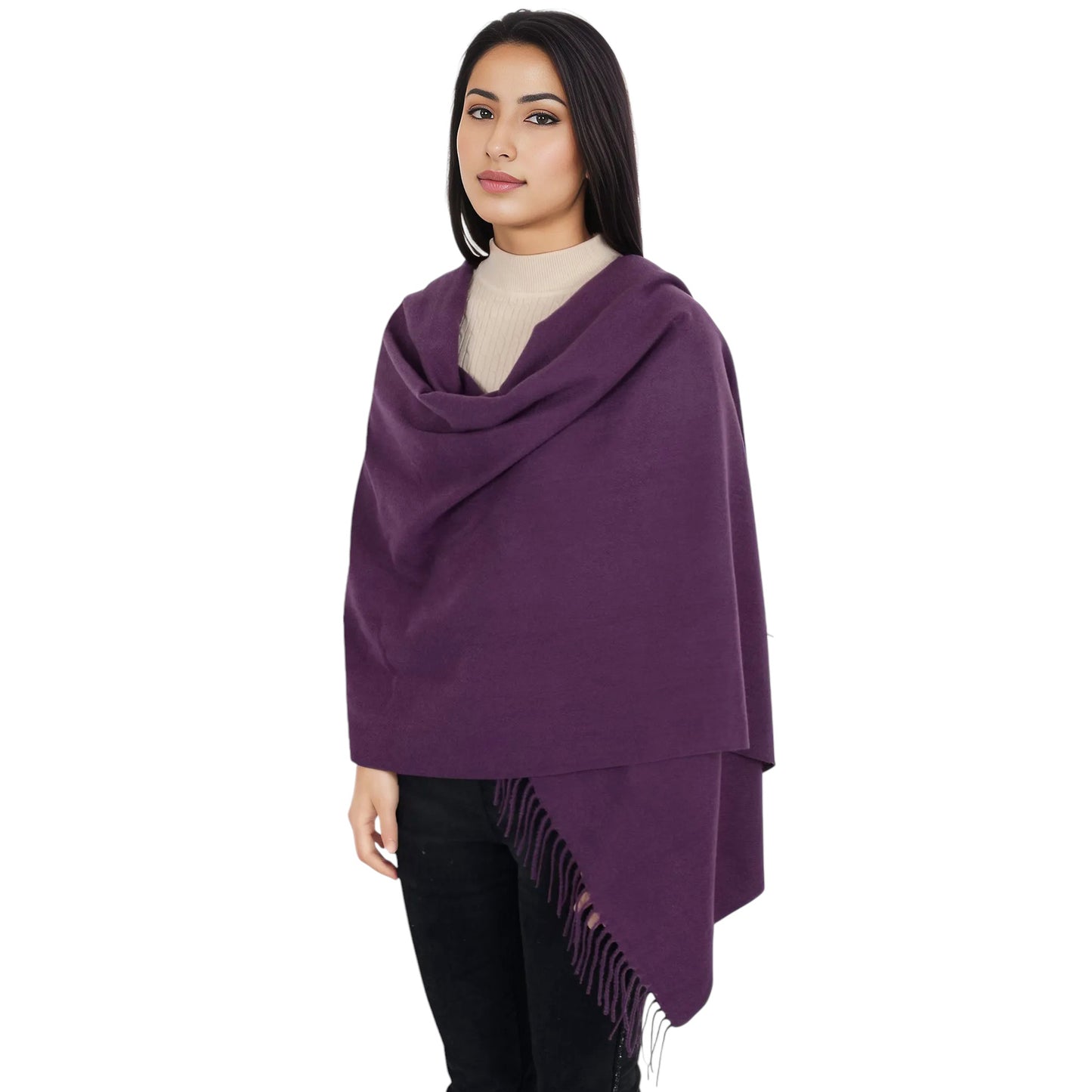 Anna-Kaci Women's Winter Cashmere Feel Scarf Solid Color Classic Fringe Shawls Wrap Scarves for Evening Dresses