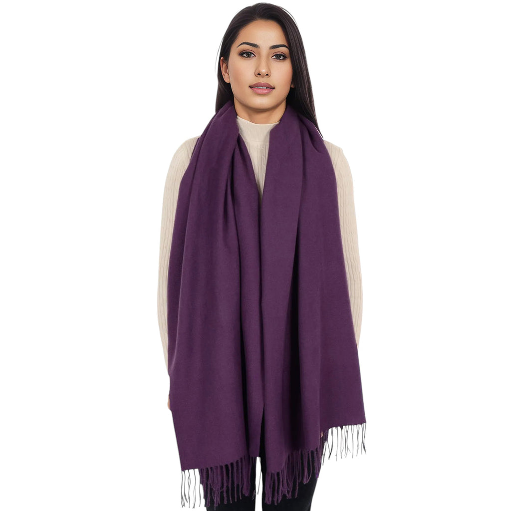 Anna-Kaci Women's Winter Cashmere Feel Scarf Solid Color Classic Fringe Shawls Wrap Scarves for Evening Dresses