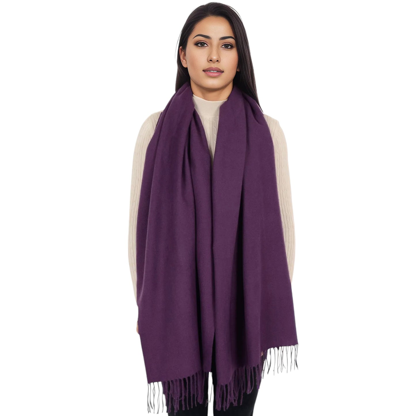 Anna-Kaci Women's Winter Cashmere Feel Scarf Solid Color Classic Fringe Shawls Wrap Scarves for Evening Dresses
