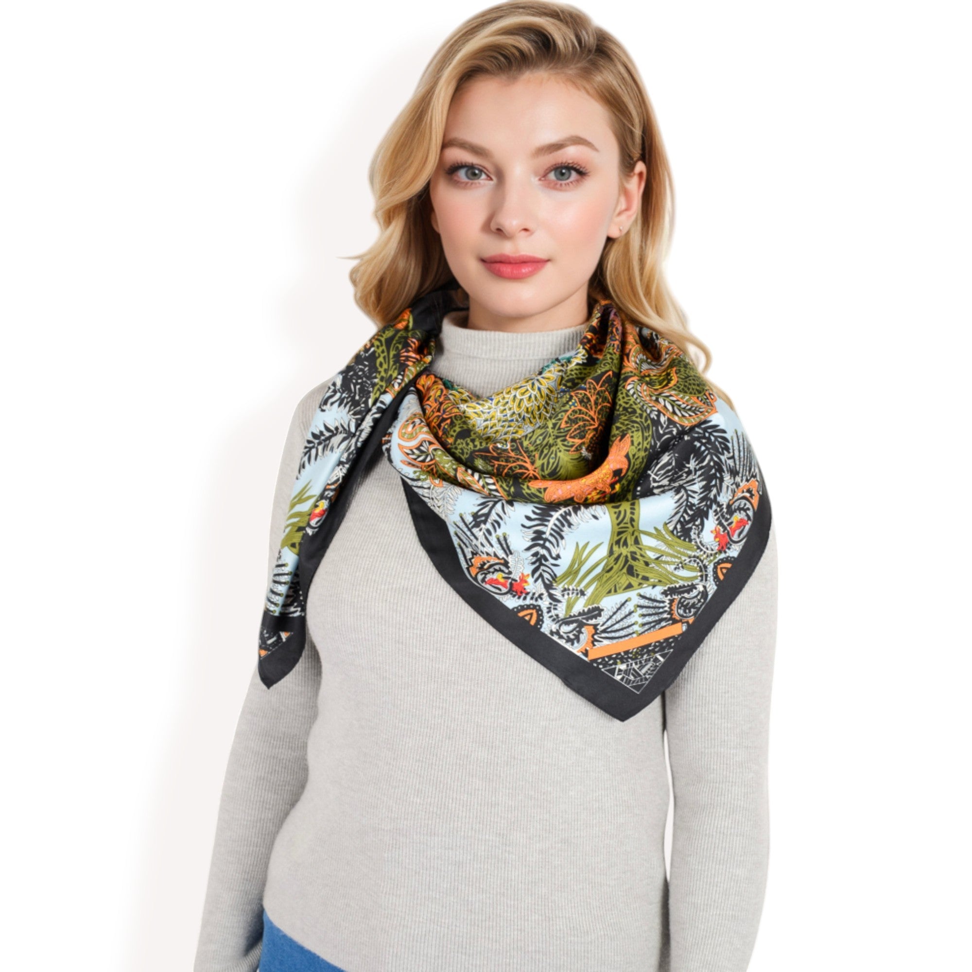Anna-Kaci Women's Floral Pattern Square Scarf with Vibrant Prints and Elegant Square Design