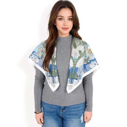 Anna-Kaci Women's Floral Pattern Square Scarf with Vibrant Prints and Elegant Square Design