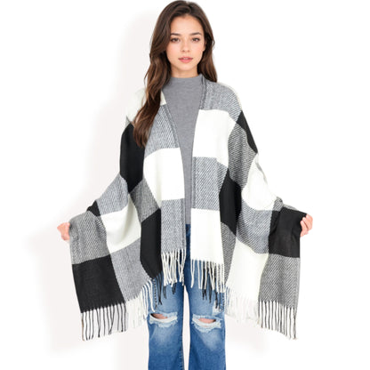 Anna-Kaci Women's Oversized Plaid Blanket Scarf with Fringe Trim and Soft Textured Fabric