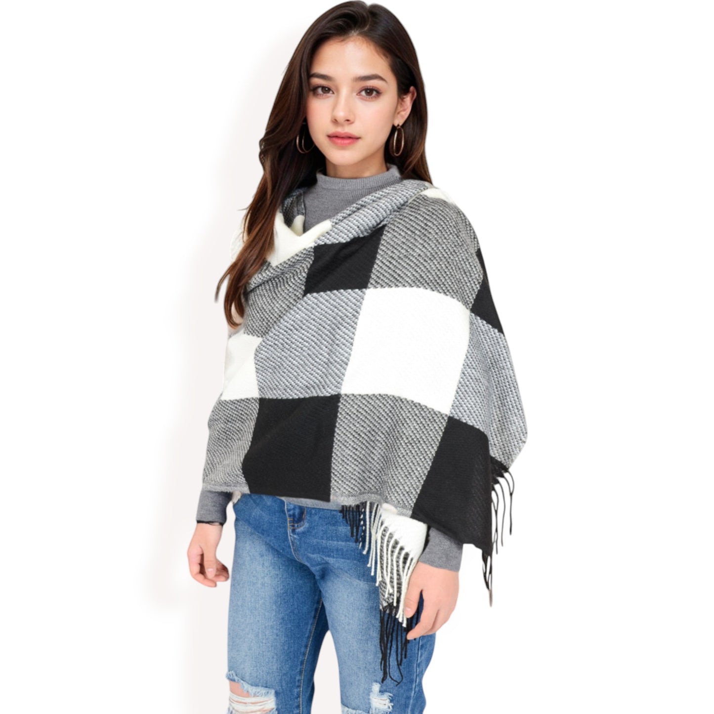 Anna-Kaci Women's Oversized Plaid Blanket Scarf with Fringe Trim and Soft Textured Fabric
