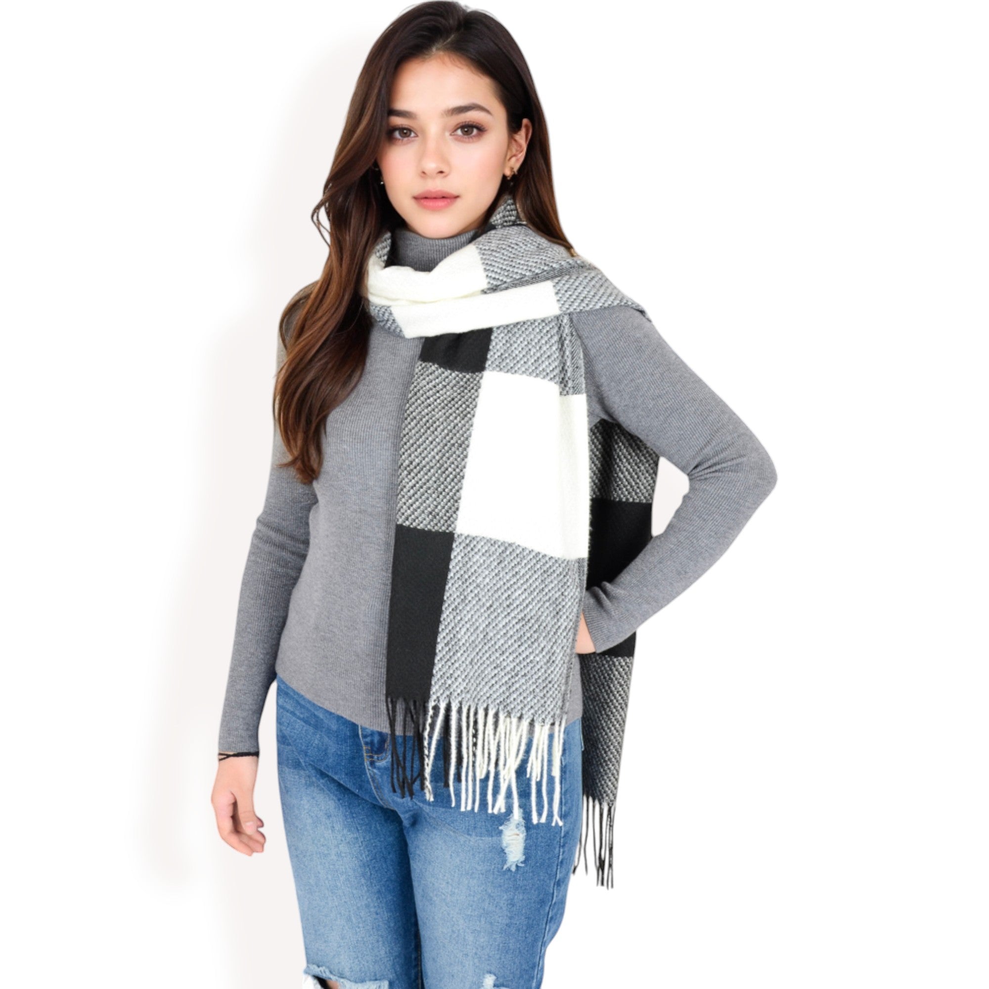 Anna-Kaci Women's Oversized Plaid Blanket Scarf with Fringe Trim and Soft Textured Fabric