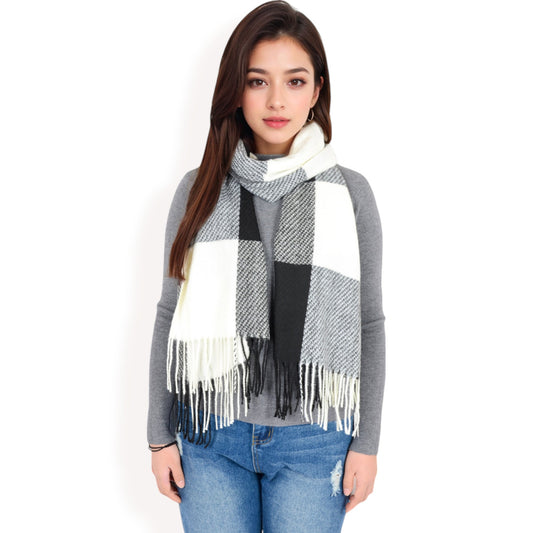 Anna-Kaci Women's Oversized Plaid Blanket Scarf with Fringe Trim and Soft Textured Fabric