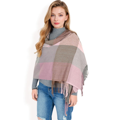 Anna-Kaci Women's Oversized Plaid Blanket Scarf with Fringe Trim and Soft Textured Fabric