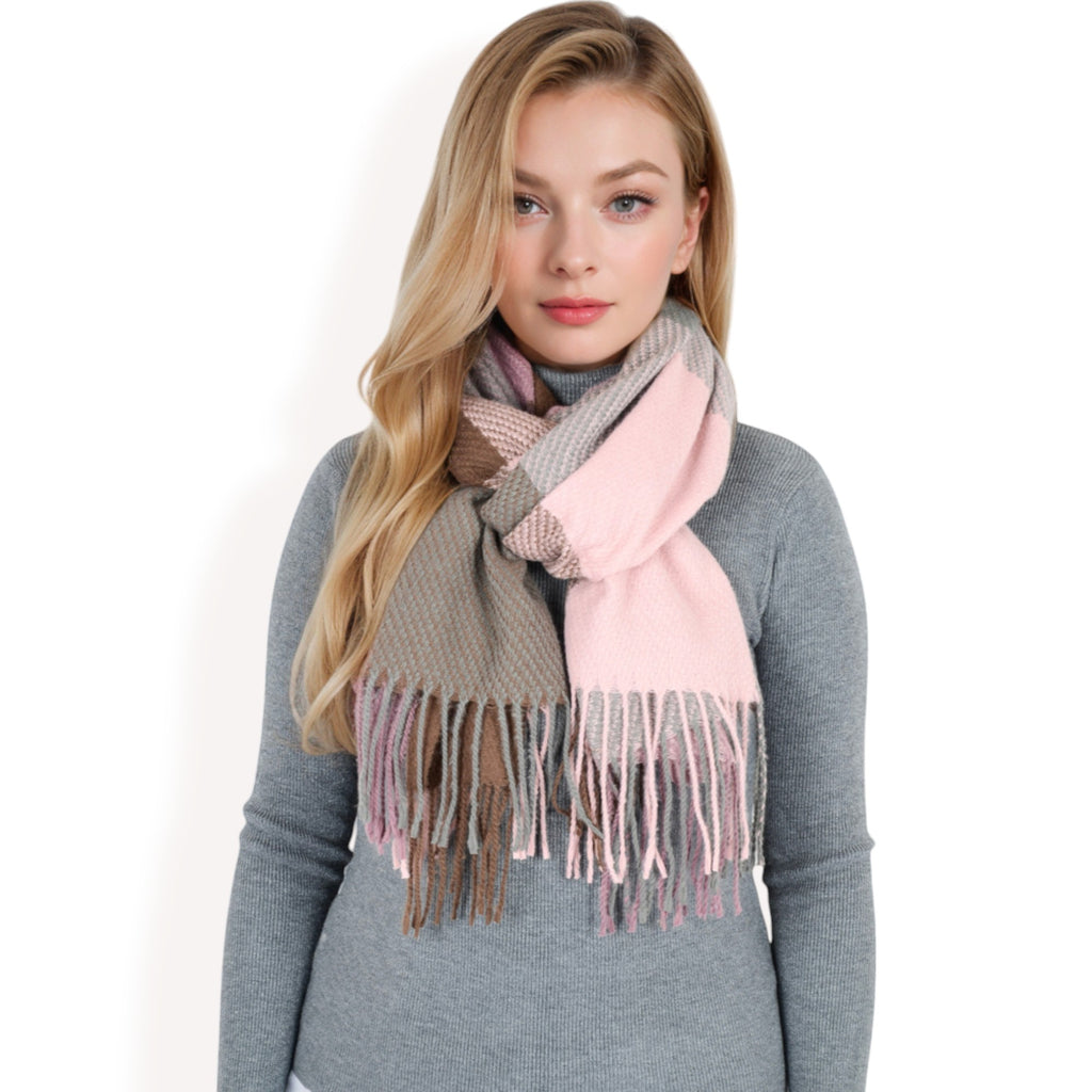 Anna-Kaci Women's Oversized Plaid Blanket Scarf with Fringe Trim and Soft Textured Fabric