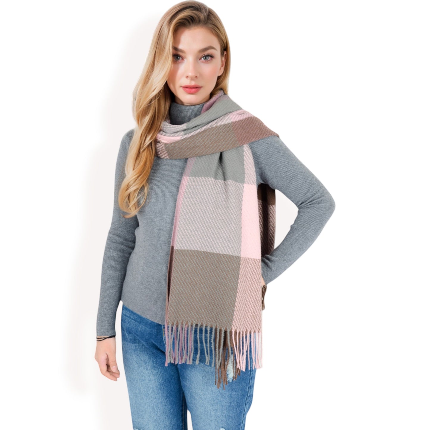 Anna-Kaci Women's Oversized Plaid Blanket Scarf with Fringe Trim and Soft Textured Fabric