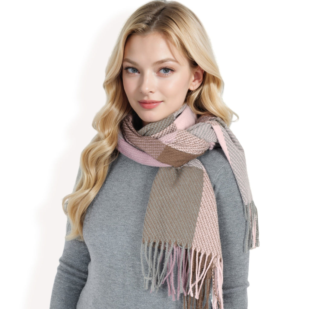 Anna-Kaci Women's Oversized Plaid Blanket Scarf with Fringe Trim and Soft Textured Fabric
