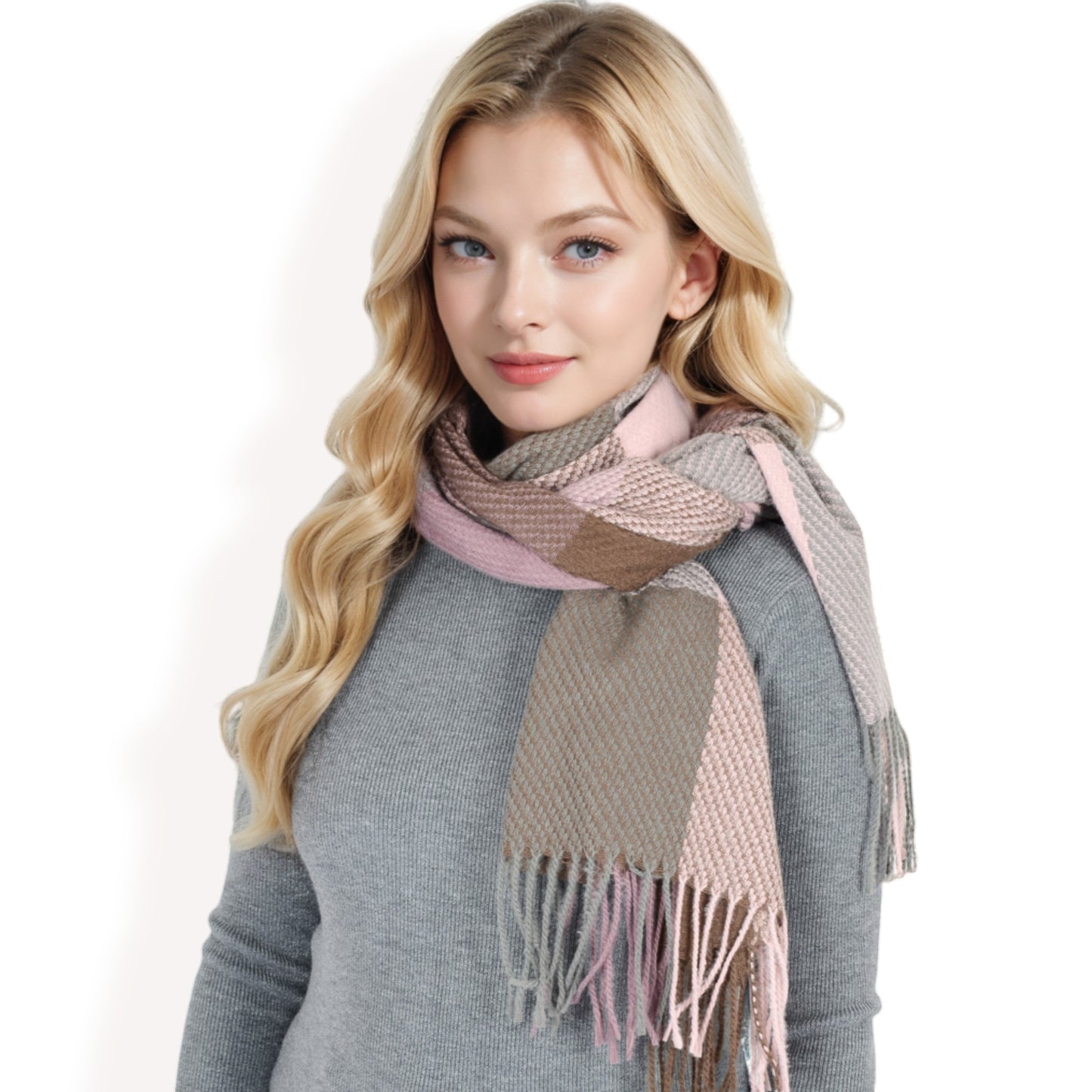 Anna-Kaci Women's Oversized Plaid Blanket Scarf with Fringe Trim and Soft Textured Fabric