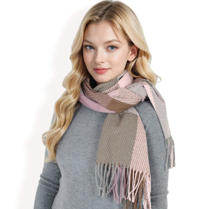 Anna-Kaci Women's Oversized Plaid Blanket Scarf with Fringe Trim and Soft Textured Fabric