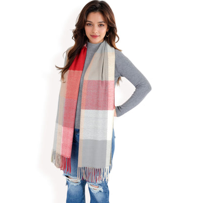 Anna-Kaci Women's Oversized Plaid Blanket Scarf with Fringe Trim and Soft Textured Fabric