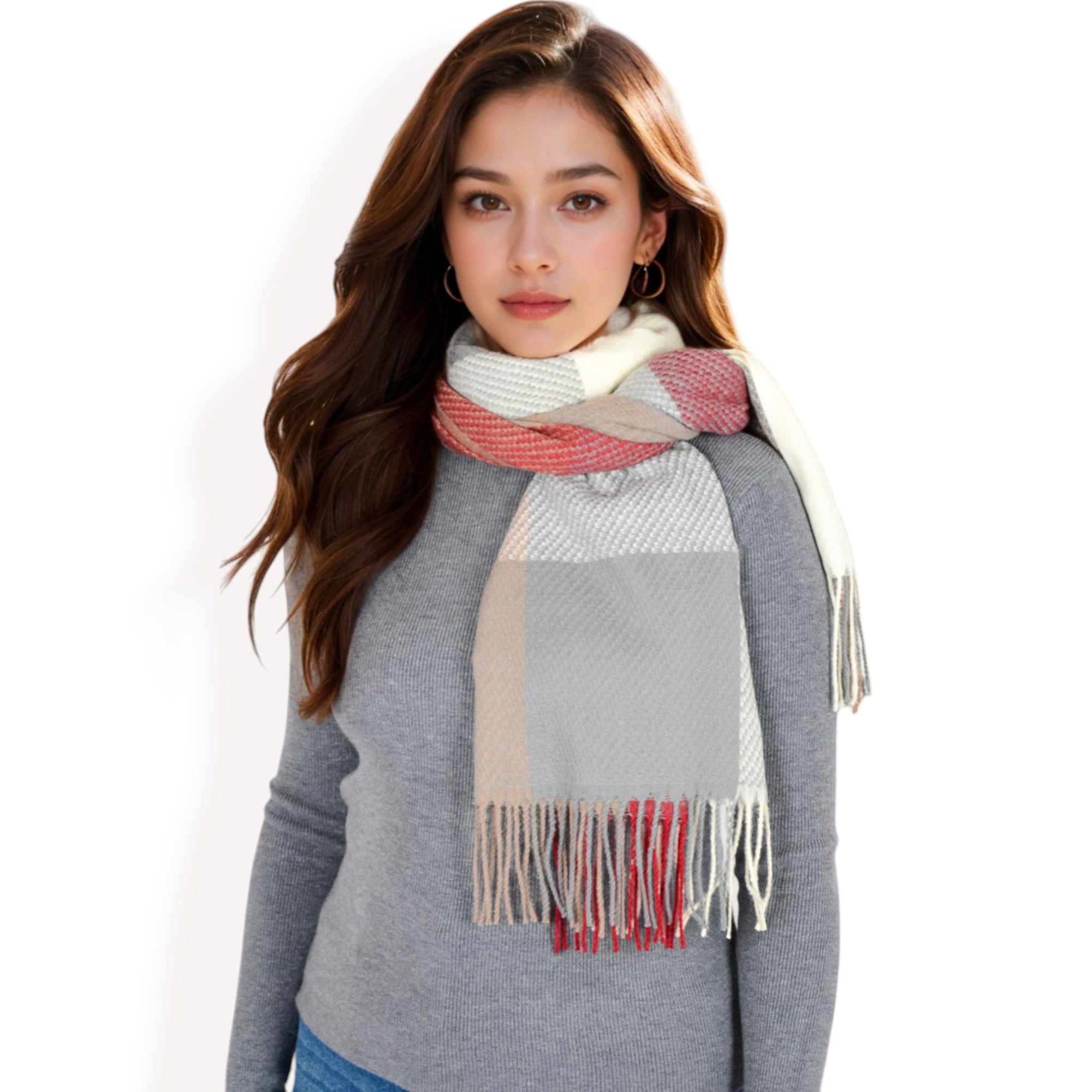 Anna-Kaci Women's Oversized Plaid Blanket Scarf with Fringe Trim and Soft Textured Fabric